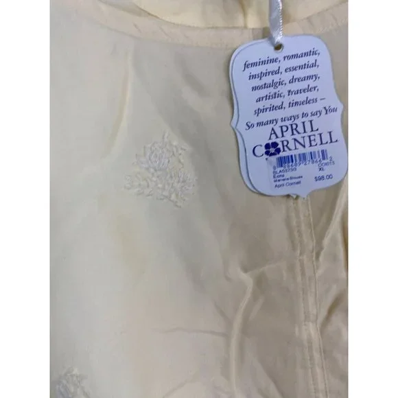 NEW April Cornell Long Sleeve Tunic Top Women size XL Butter Yellow Floral Boho - Picture 8 of 16